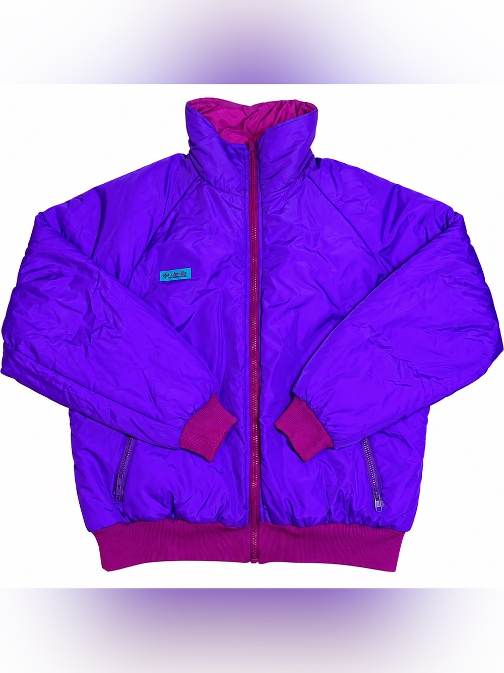 Vintage 90s Columbia Reversible Powder Keg Bomber Ski Jacket Purple Magenta XL